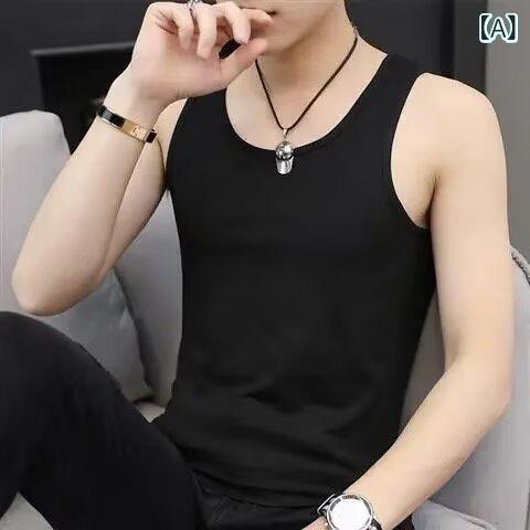 タンクトップ メンズ 男性用 無袖 トップス 纯色 スリム 接触冷感 インナー 薄手 カットソー ブラック ホワイト ワインレッド ブルー グリーン ダークグレー