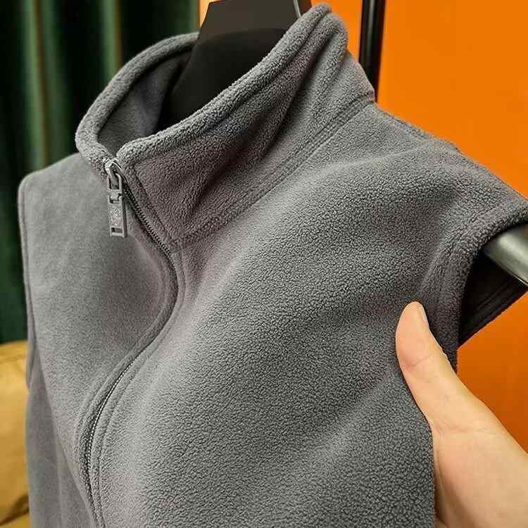 ベスト メンズ 男性用 フリース 厚手 防寒 秋冬 シニア チョッキ 立ち襟 前開き ファスナー 暖かい 無地 ゆったり 大きいサイズ ポケット(4)