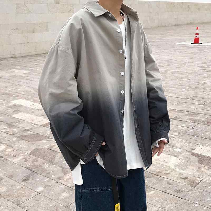 シャツ メンズ 長袖 グラデーション アセテート繊維 ポリエステル繊維 レギュラーカラー トップス ライトアウター 日常 普段使い