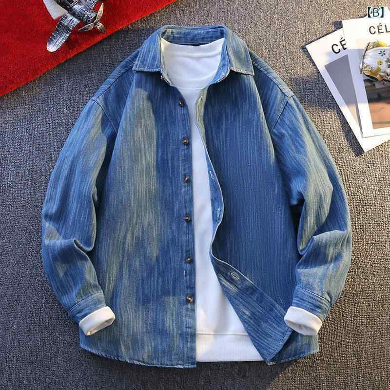 シャツ メンズ デニム 春秋 カジュアル トップス 長袖 ストライプ 薄手 接触冷感