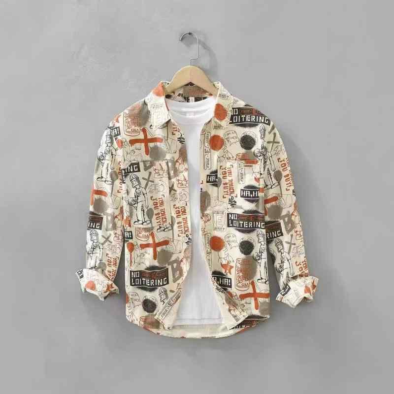 シャツ メンズ デニム ワークシャツ 長袖 プリント カジュアル トップス ストリート スプリングコート ライトアウター グリーン レッド(x2)