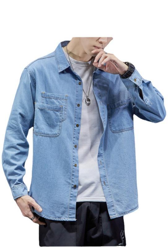シャツ メンズ デニム 長袖 ワーク 紳士 スプリングコート ブルゾン トップス 春秋 カジュアル 深青 浅青