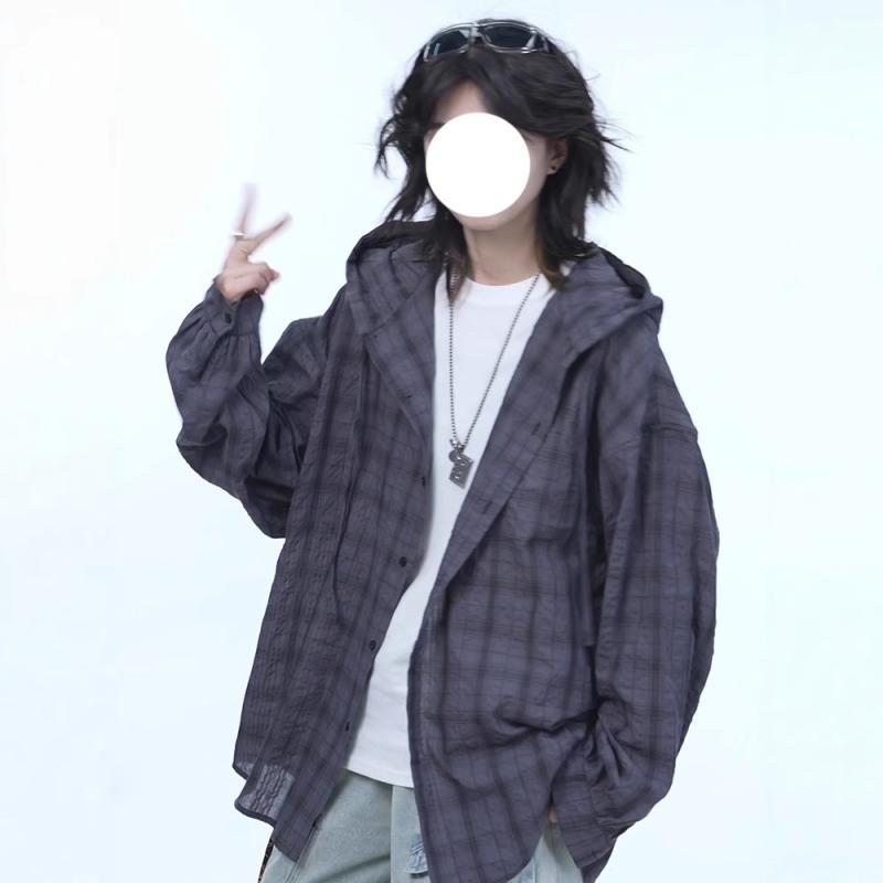 シャツ メンズ 長袖シャツ グレー系 格子柄 ネルシャツ風 ゆったり 羽織り スプリングコート風