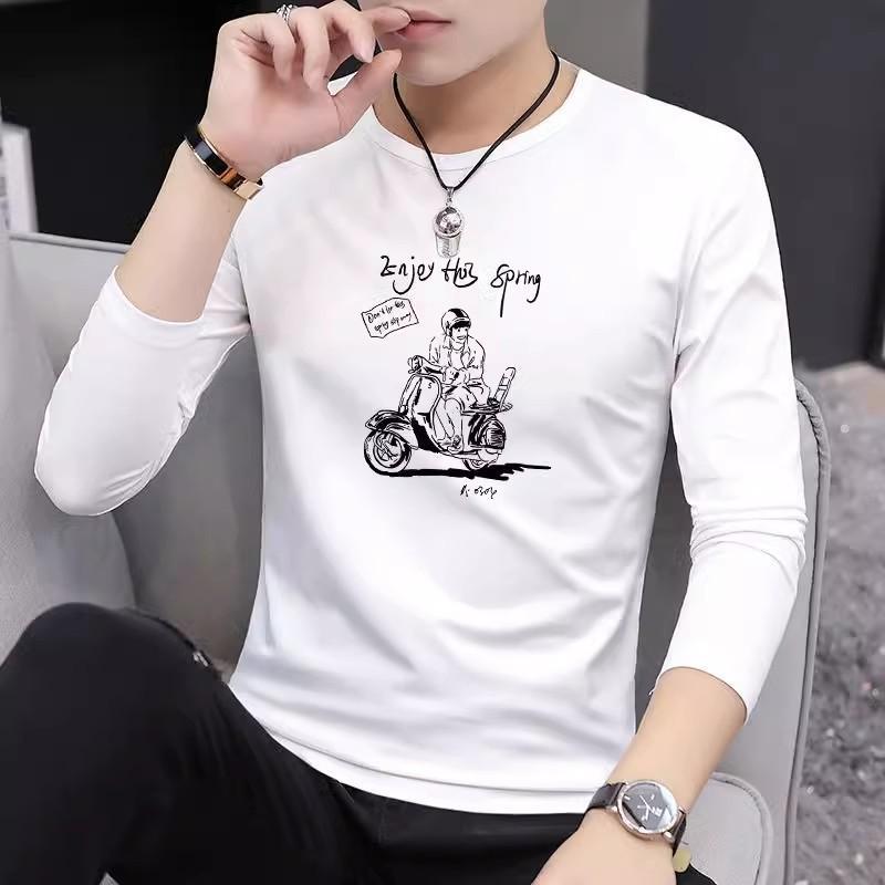 Tシャツ メンズ プリント柄 クルーネック 長袖 カットソー ポリエステル ストリート カジュアル スタイル トップス インナー 春秋