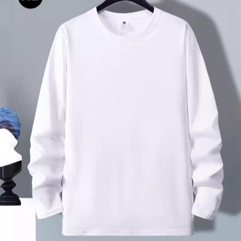 Tシャツ メンズ 男性用 長袖 丸首 トップス カットソー 春秋 黒 白 無地 インナー 普段使い(x2)