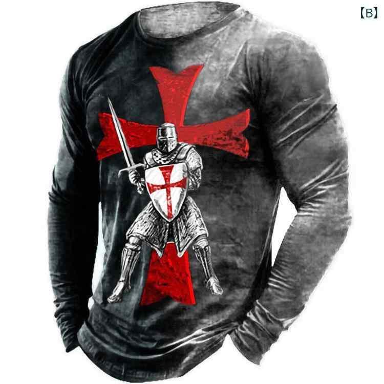 Tシャツ 男性用 長袖 スリム 数码印花 ポリエステル トップス カットソー カジュアル ストリート カー..