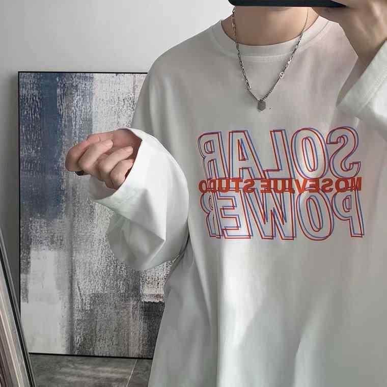 Tシャツ メンズ 長袖Tシャツ ストリート トップス 秋冬 薄手 ゆったり プリント クルーネック 再生繊維 カジュアル スタイル 白 黒 グレー