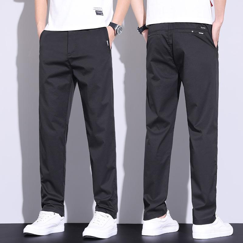 パンツ メンズ 男性用 コットン混紡 ストレート ズボン 薄手 通気性 ウエストゴム 普段使い リラックスウェア ミドルエイジ 浅灰 カーキ ブラック