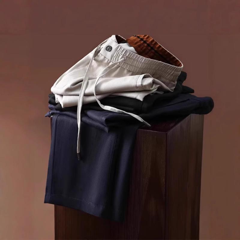 チノパン メンズ ビジネス ロングパンツ 接触冷感 リネンブレンド ストレート 薄手 無地 ブラック 夜海..