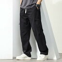 パンツ 男性用 春秋 ワークパンツ ゆったり ストレート ポリエステル ブラック 大きいサイズ(x30)