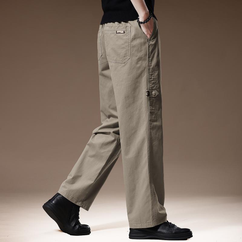 パンツ メンズ 男性用 ワイドレッグ ワークパンツ 秋 直筒 ゆったり 大きいサイズ レトロ カジュアル ロングパンツ カーゴパンツ ミリタリーパンツ 綿 無地 アプリコット ブラック ネイビー