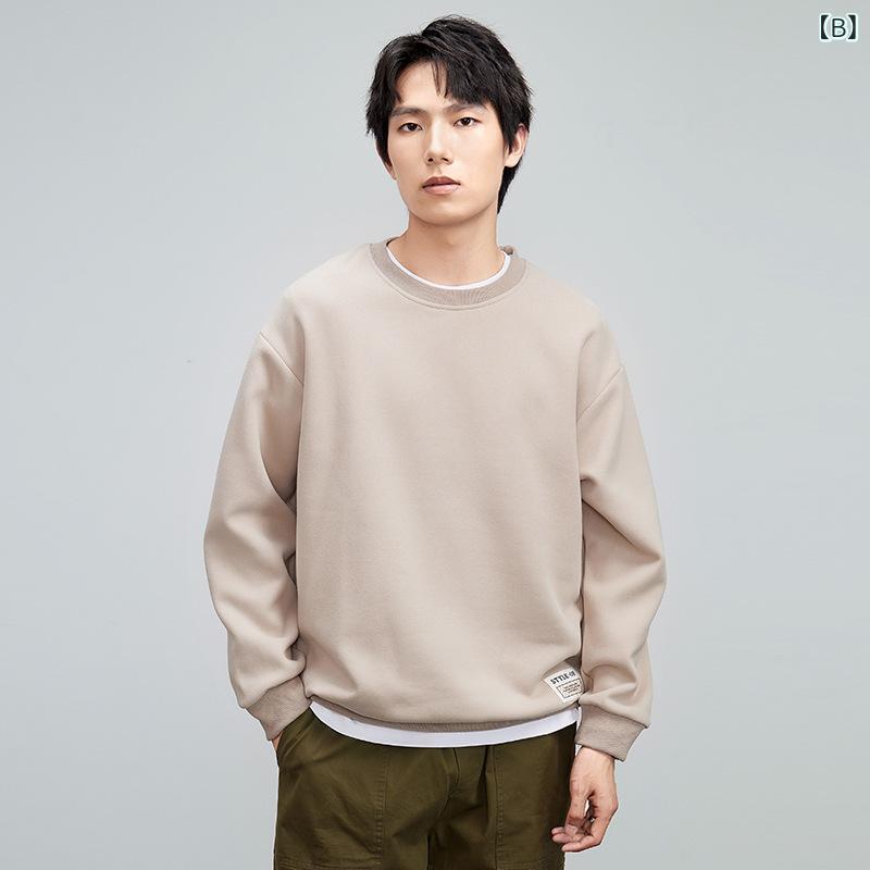 スウェット メンズ 男性用 春秋 トップス 長袖 トレーナー 裏起毛 厚手 ルーズ 無地 普段使い 部屋着 ブラック ホワイト系