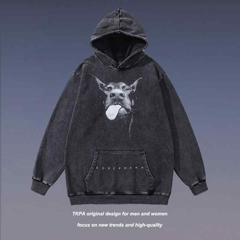 パーカー メンズ ダルメシアン柄 ドッグプリント プルオーバー フーディー スウェット ストリート 古着風 秋冬