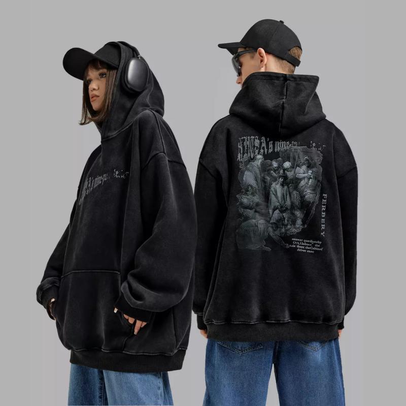 パーカー メンズ 男性用 プルオーバー 長袖 裏起毛 ゆったり 大きめサイズ フード付き 秋冬 ストリート スポーティー カジュアル 黒