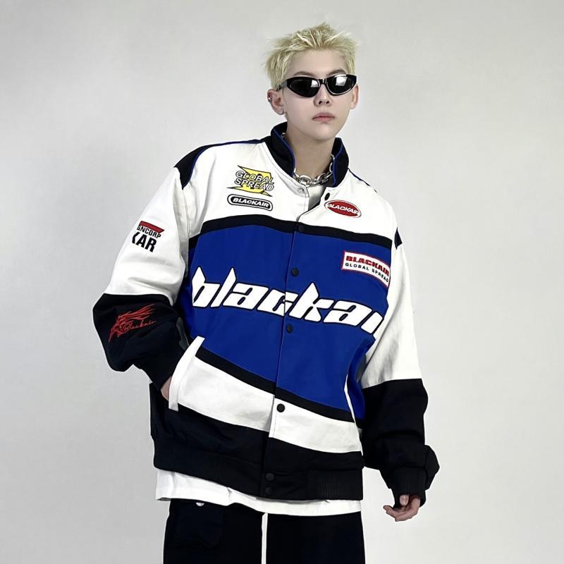 ジャケット レディース メンズ 配色 ブルゾン ジャンパー スタジャン スポーティ ストリート カジュアルスタイル 春秋 ポリエステル レッド ブルー(4)