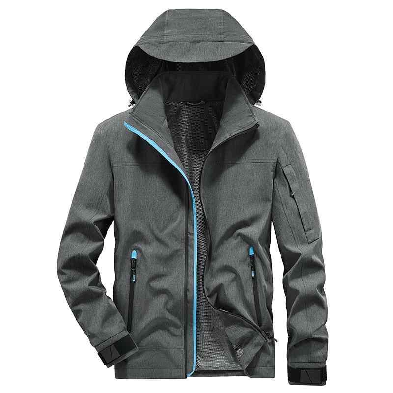 ジャケット 男性用 アウトドア ウェア 薄手 耐摩耗性 ポリエステル 春秋 中国風 立襟 フード付き 鉄灰 ..