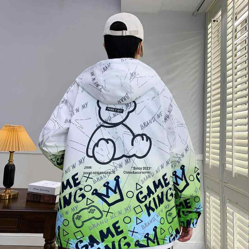 ジャケット メンズ 男性用 春秋 薄手 中学生 高校生 プリント ゆったり スポーツ ウェア パープル 紫