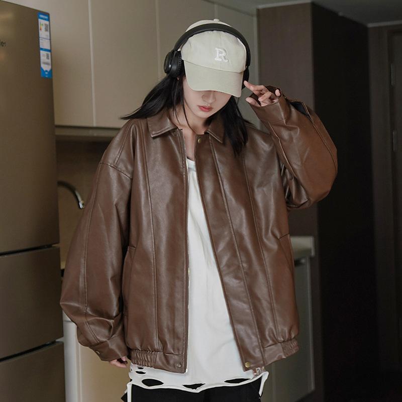 ジャケット 男性用 PUレザー ブルゾン ゆったり 美式 カジュアル レトロ バイカー トップス 黒/ワインレッド/コーヒー色 秋 M/L/XL/2XL/3XL