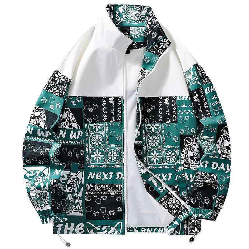ジャケット メンズ 立襟 ブルゾン ゆったり 花柄 アメカジ グレー 緑 耐摩耗性 防風(4)