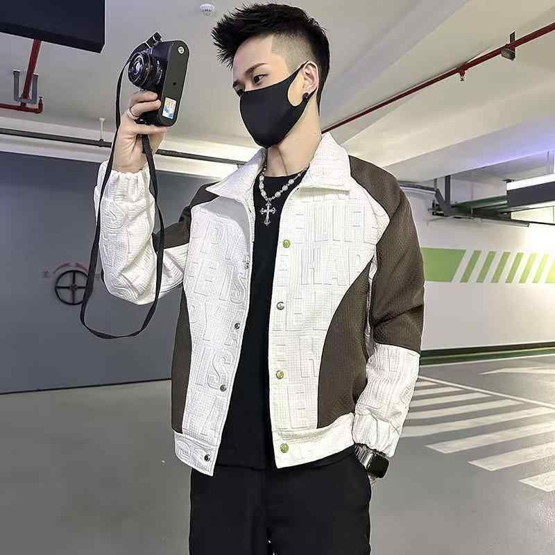 ジャケット メンズ アウター 格子柄 春秋 薄手 ショート丈 カジュアル 韓国 ポリエステル 黒 白(4)