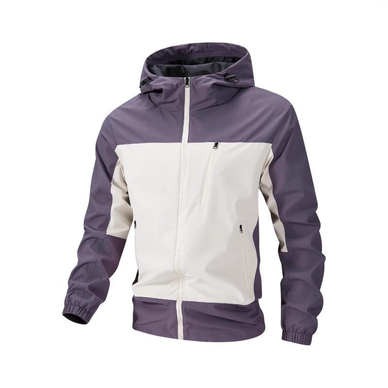 ジャケット メンズ 男性用 防撥水 アウター スポーティ 配色 春秋 薄手 伸縮性 パープル系