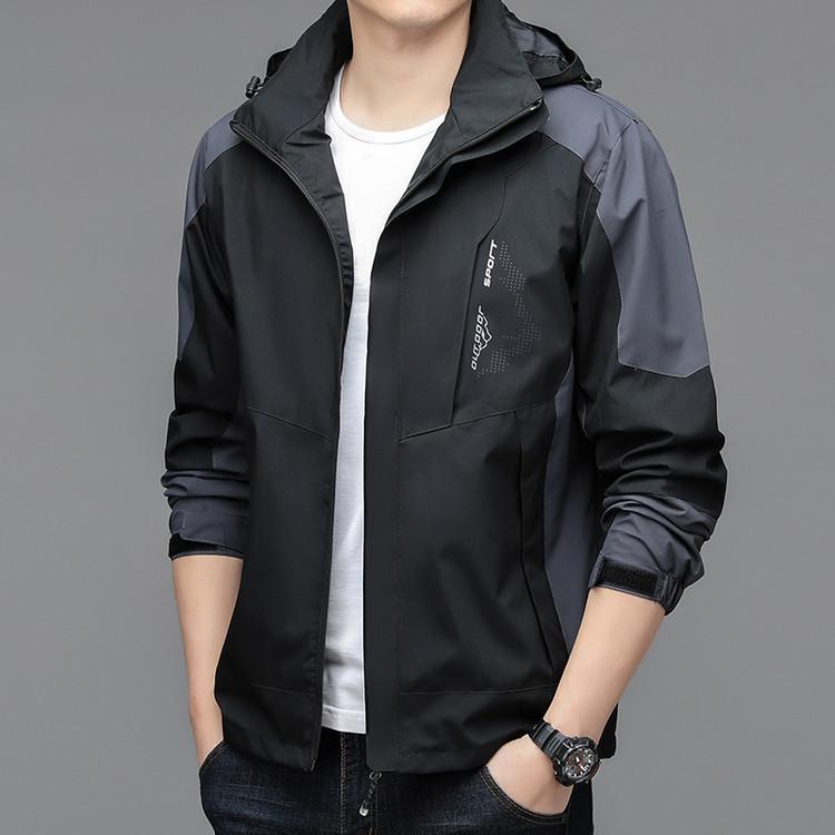 ジャケット メンズ 男性用 春秋 薄手 フード付き トップス カジュアル スポーティ 普段使い ポリエステル ブラック ホワイト ブルー