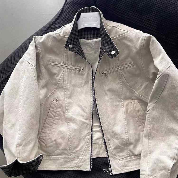 ジャケット メンズ 男性用 レトロ ハリントンジャケット 耐摩耗 格子柄 アウター 日系 カジュアル ショ..