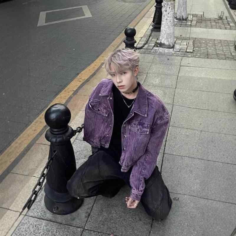 デニムジャケット メンズ Gジャン 春秋 ストリート系 ゆったりサイズ ブルゾン アウター 長袖 紫 パープル(4)