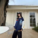 ジャケット メンズ 男性用 ブルゾン 切り替え レザー 長袖 スタジャン風 ジャンパー アメカジ レトロ 刺繍 春秋(4)