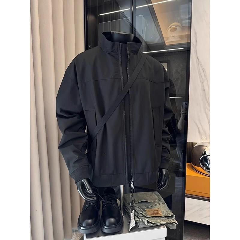 ジャケット メンズ コーチジャケット フライトジャケット 立襟 野球服 ブルゾン ジャンパー アウター トップス 撥水 軽撥水 スポーツウェア 無地 ブラック ベージュ ポリエステル 春秋