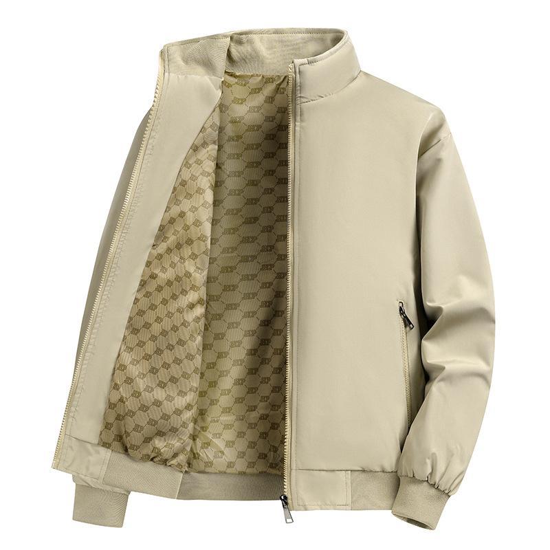 ジャケット 男性用 スタンドカラー ライトアウター 大きいサイズ ゆったり 防風 撥水 無地 リブ裾 ポリエステル 黒 ブラック グレー ベージュ 春秋