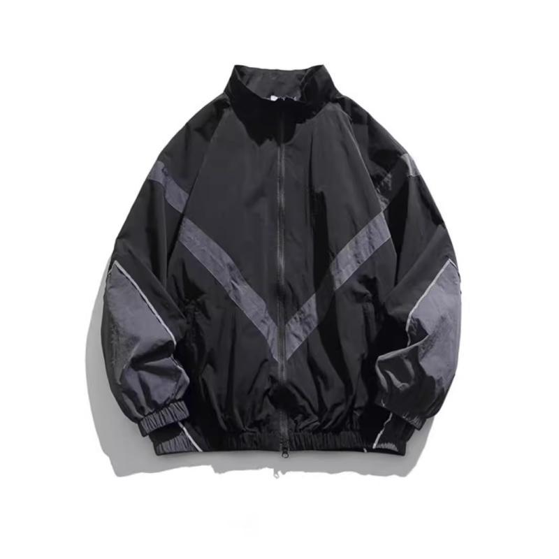 ジャケット メンズ 男性用 アウター 秋冬 耐摩耗 防寒 ランニング 運動着 リフレクター 反射材 切り替え 配色 ライトアウター スタンドカラー コーデュロイ ポリエステル グレー ブラック(4.0)