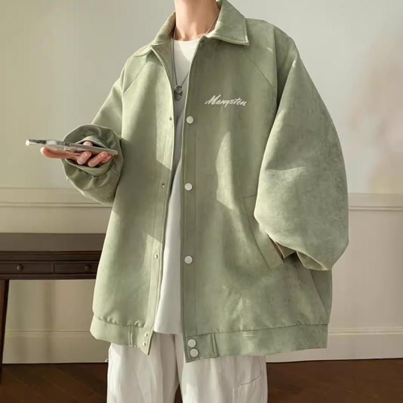 ジャケット メンズ 男性用 スエード ブルゾン ゆったり 防風 普段使い 春秋 黒 緑 M L XL 2XL 3XL