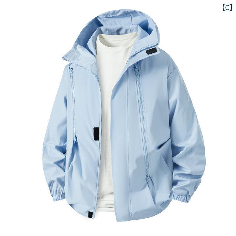 ジャケット メンズ 男性用 ブルゾン アウトドア 登山 防風 春秋 カジュアル 立襟 ポリエステル ブラック 紺色