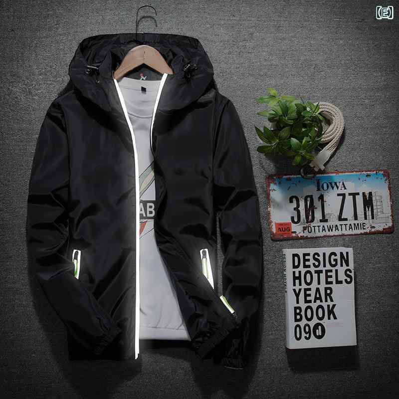 ジャケット メンズ 男性用 反射材 ジップアップ ブルゾン カジュアル 野球服 トップス 薄手 スポーツウェア 秋冬 ポリエステル ホワイト イエロー レッド グレー ブラック ブルー