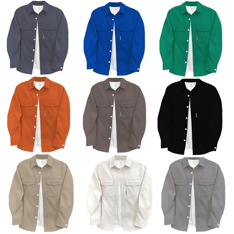 ジャケット メンズ 長袖 ワークシャツ カジュアルシャツ ゆったり 無地 薄手 ブルゾン アウター 黒 白 ..