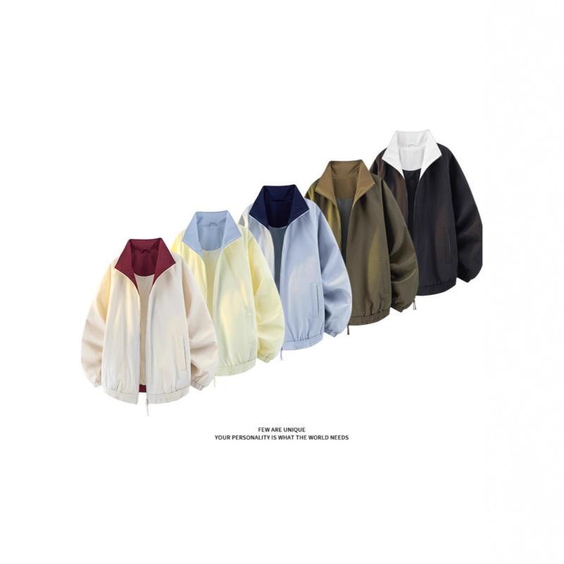 ジャケット 男性用 ブルゾン 配色 スタンドカラー ゆったり リラックス 普段使い カジュアルスタイル 黒 黄色 アイボリー系 グリーン系 ブルー系 ポリエステル 春秋