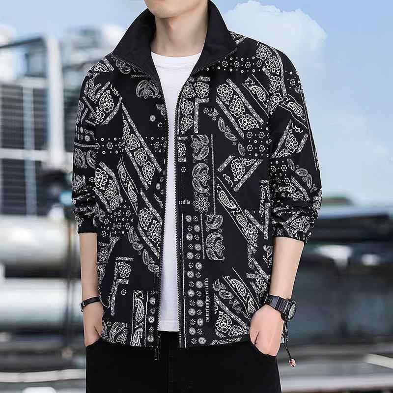 ジャケット メンズ 男性用 ブルゾン スタンドカラー スリム 春秋 ポリエステル 無地 ブラック ブルー系 ホワイト系