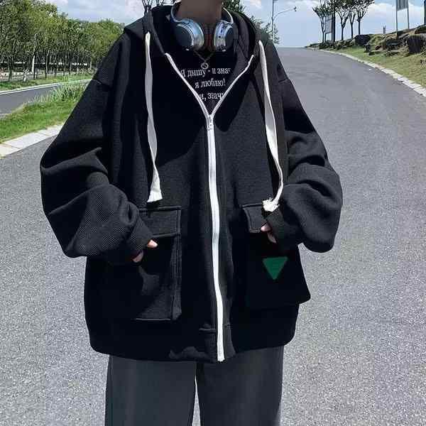 ジャケット メンズ 男性用 春秋 復古 フード付き ポリエステル 無地 黒 ブラック グレー グレー ホワイト 白 ブルー 青 M L XL 2XL 3XL(x2)