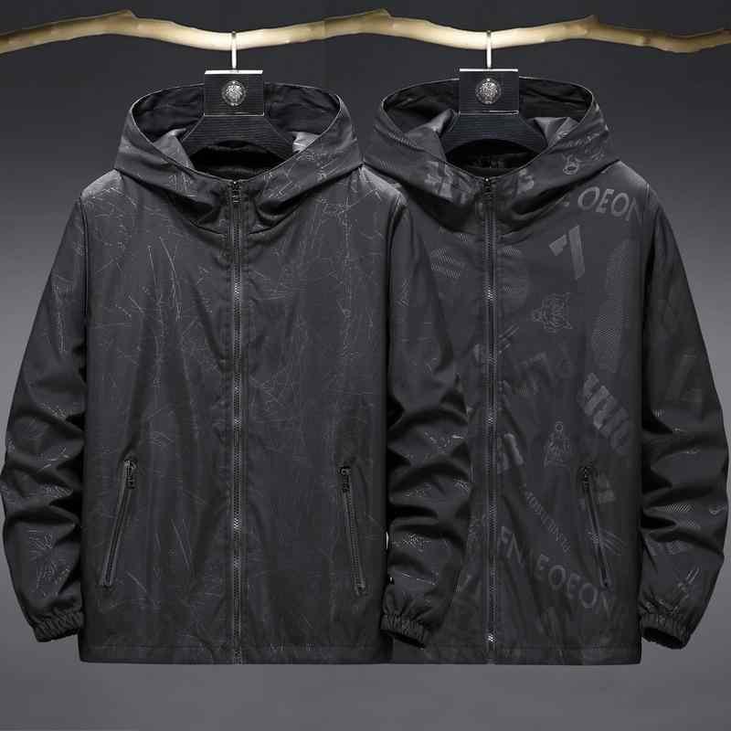 ジャケット メンズ 男性用 春秋 薄手 スポーツ ウェア 大きいサイズ ゆったり フード付き ポリエステル 防風 ストライプ 黒 ブラック