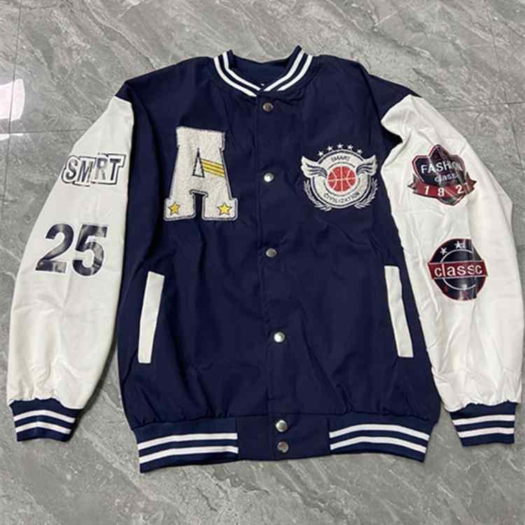 ジャケット メンズ 男性用 スタジアムジャンパー 薄手 ポリエステル 切り替え プリント ライトブルー 紺色 クラインブルー