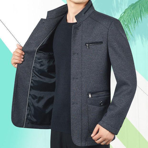 ジャケット 男性用 紳士服 春秋 薄手 立襟 黒 グレー ポリエステル 混紡 ゆったり ミドルエイジ シニア 世代