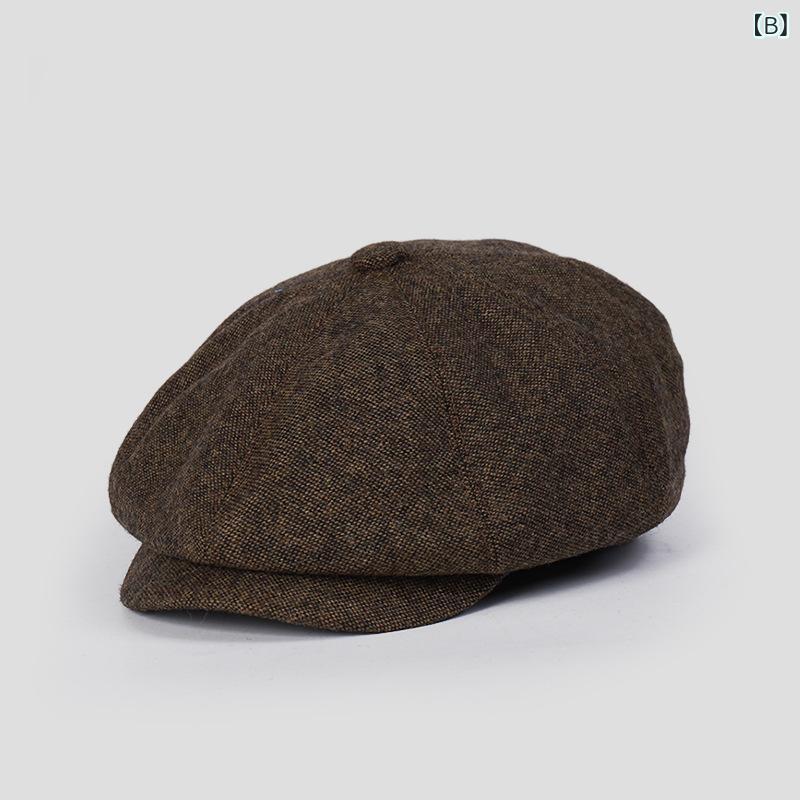 ハンチング帽 メンズ レディース ウール 混紡 秋冬 レトロ 英国風 鸭舌帽 キャップ 炭黒 グレー コーヒー色(x2)