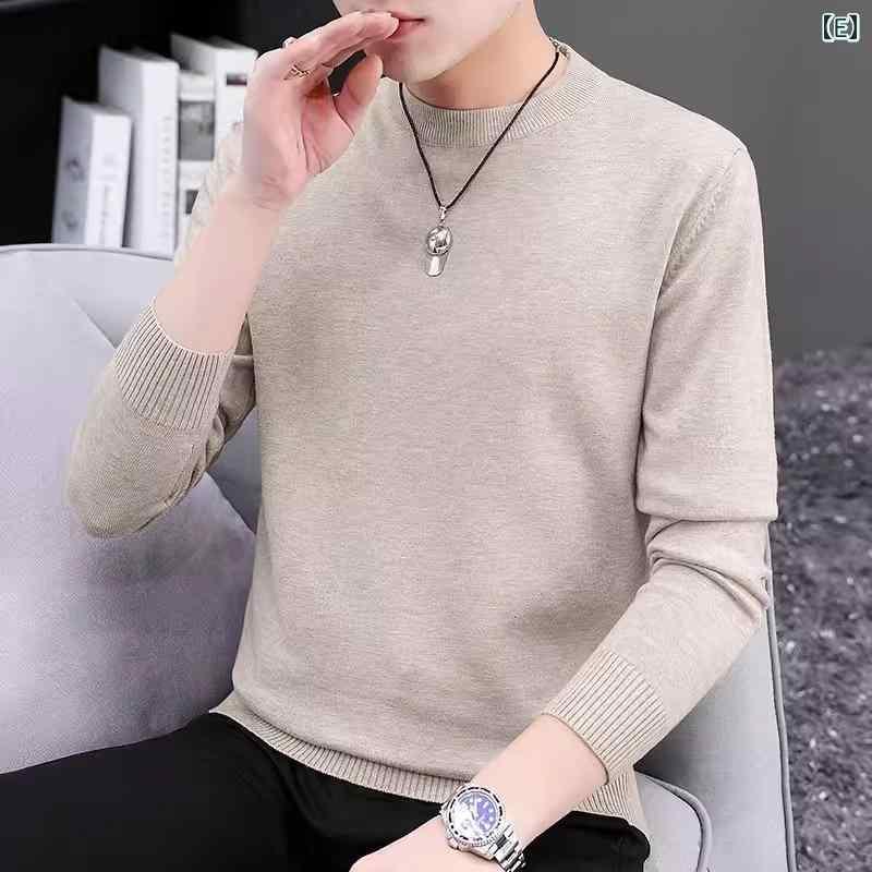 ニット メンズ 春秋物 長袖 丸首 プルオーバー トップス インナー カジュアル 伸縮性 吸湿速乾 無地 白..