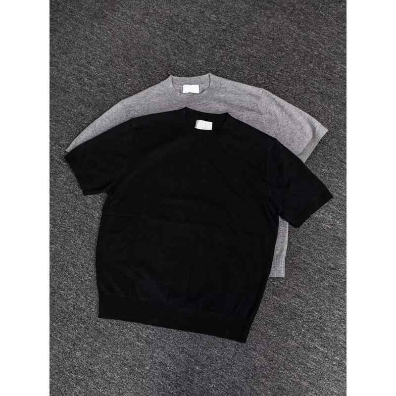 Tシャツ メンズ 男性用 ニットTシャツ 無地 薄手 ポリエステル 伸縮性 ラウンドネック 五分袖 クリーンフィット ゆったり リラックス グレー ブラック ホワイト