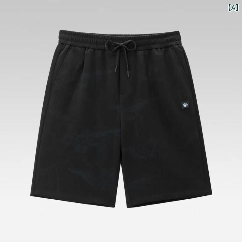 ハーフパンツ メンズ 男性用 運動着 スポーツウェア 伸縮性 ドローストリング シリコン プリント ニット 混紡 5分丈パンツ ブラック