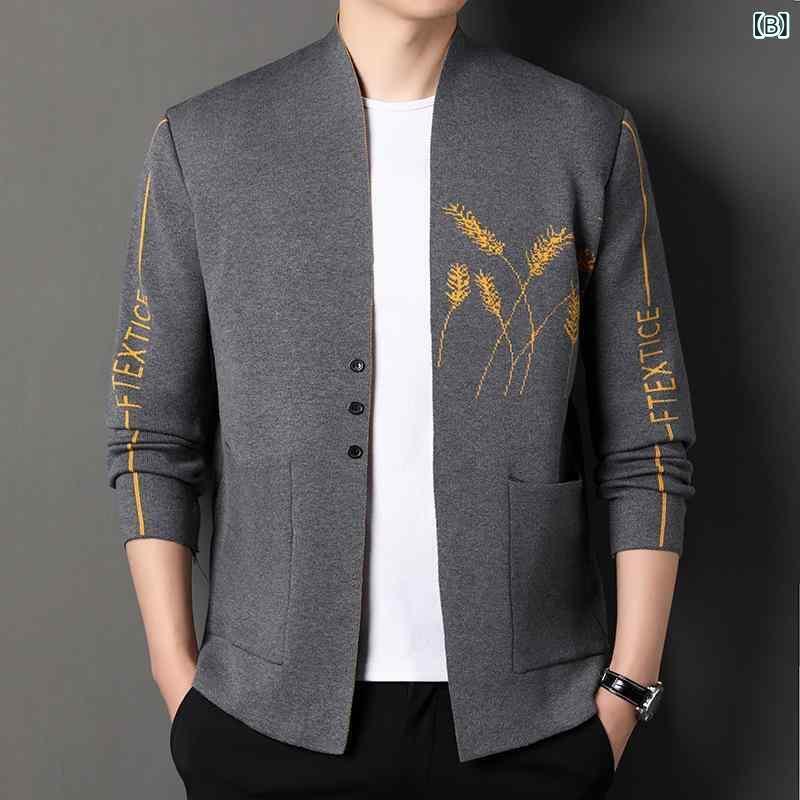 ニットカーディガン メンズ ニットトップス 長袖 ルーズフィット カジュアル スタイル 秋物 秋冬 ブラック グレー ベージュ