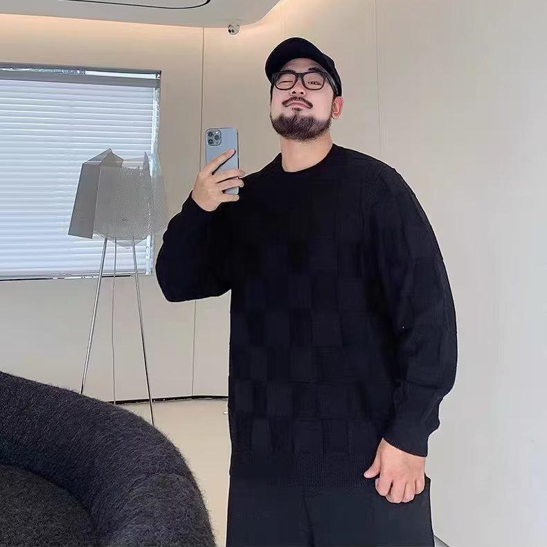 ニット メンズ 大きいサイズ チェック柄 プルオーバー 秋冬 暖かい ゆったり ポリエステル 黒 男性用 紳士 部屋着 普段使い