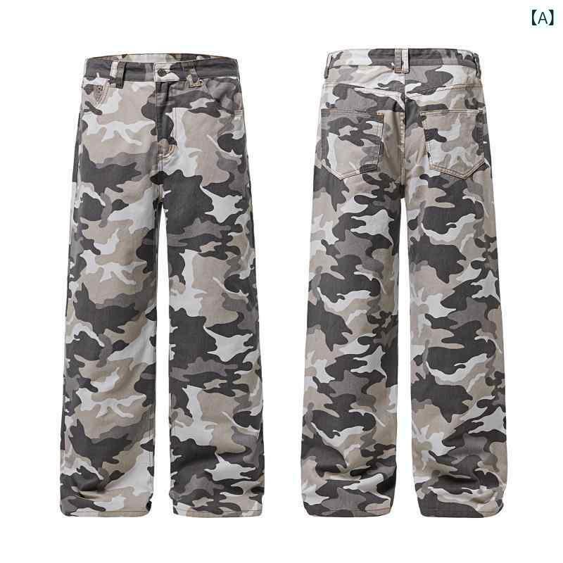 パンツ メンズ 男性用 迷彩柄 コットン ズボン リラックス ストレートパンツ 高街 アウトドア スポーツ ミリタリー スタイル 普段使い グレー系
