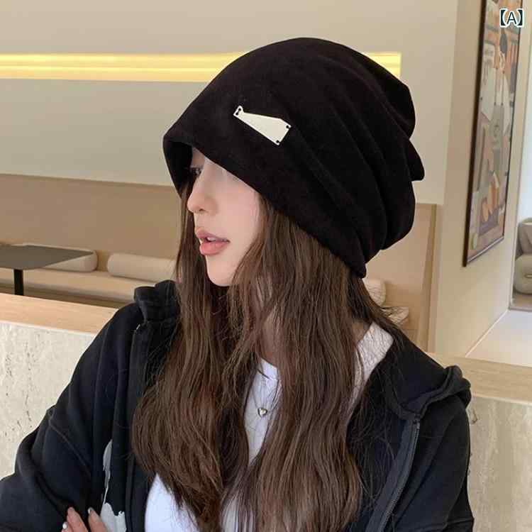 ニット帽 レディース メンズ 大頭 ビーニー ゆったり 防寒 秋冬 シルバー メタルロゴ グレー 黒 カーキ..